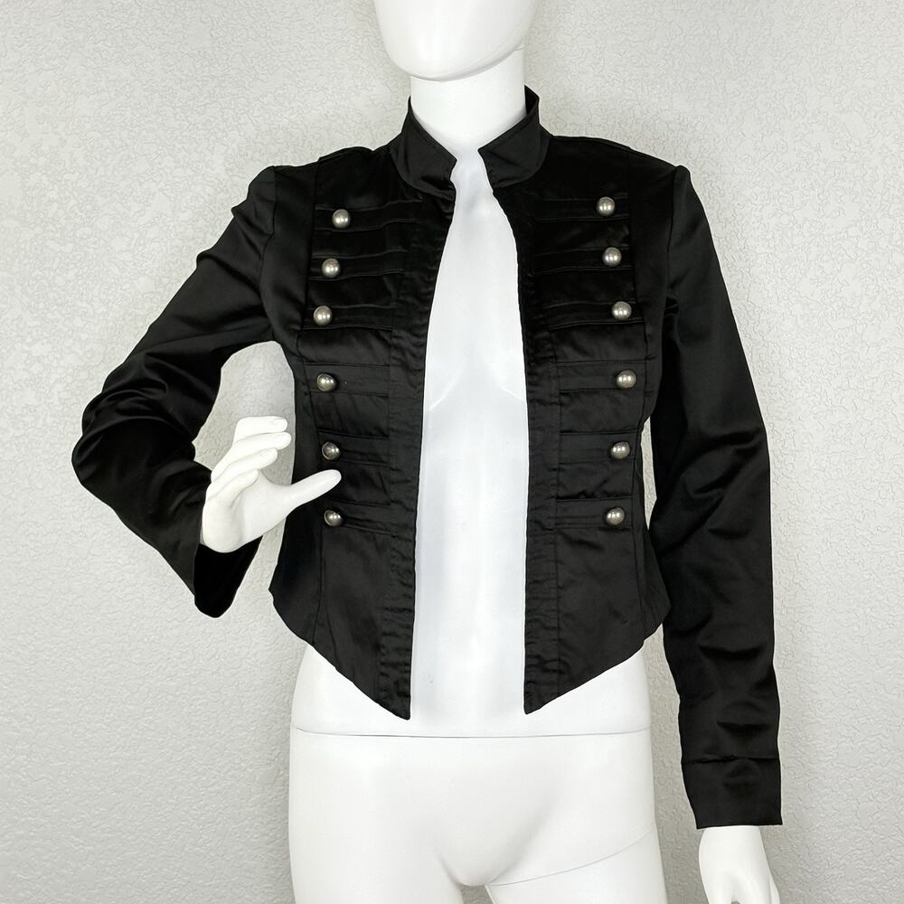 Vintage Y2K Womens Military Blazer Open Front Stretch Black Size S